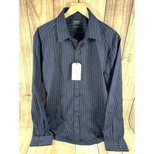 7‎ Diamonds Mens Button Down Shirt XL Navy Blue Striped Long Sleeve  NWT